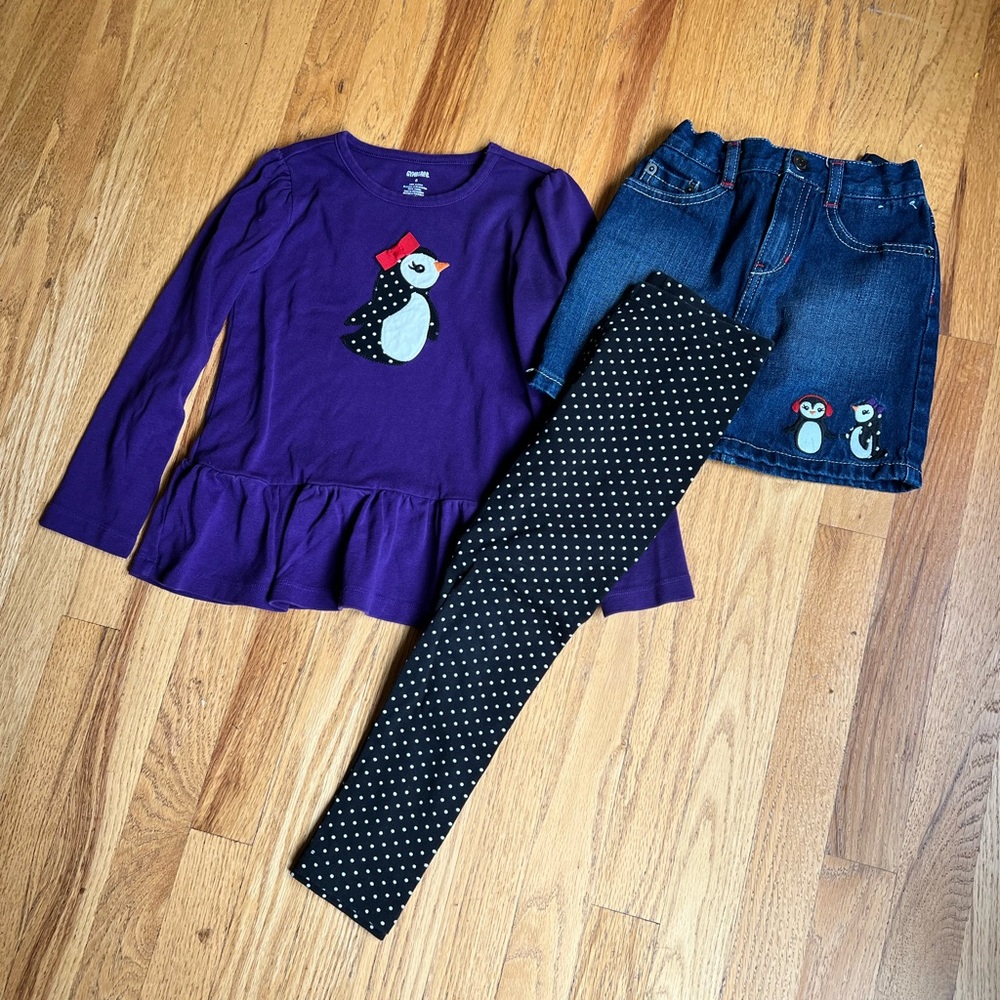 Girls Size 6 Three-Piece Gymboree Outfit (Top, Skirt, Leggings)